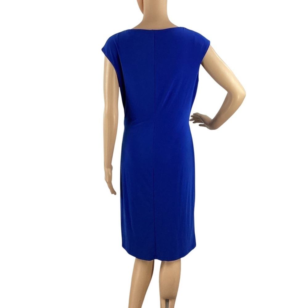 Lauren Ralph Lauren Royal Blue Faux Wrap V-Neck Dress Size 10 - Picture 5 of 7